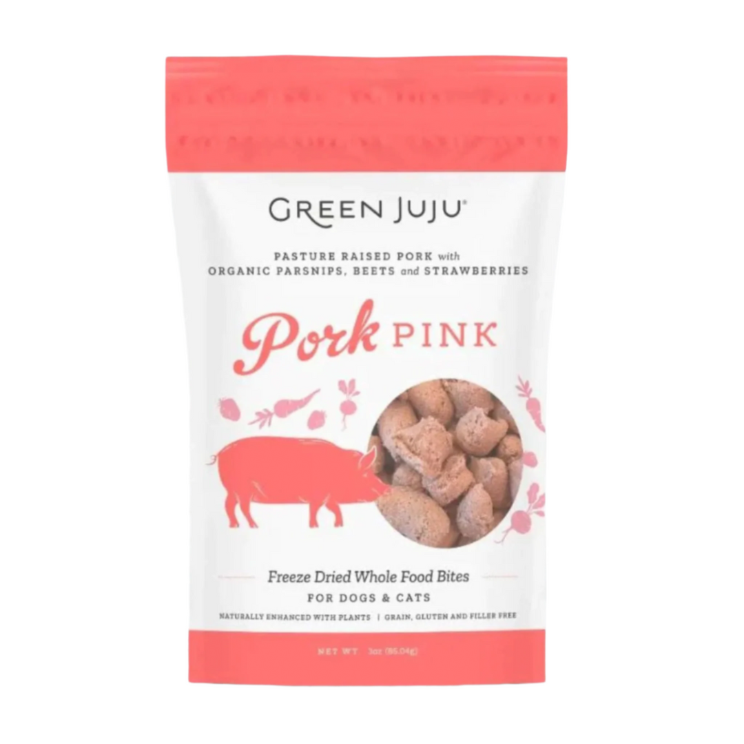 Green Juju Dog Freeze Dried Topper Pork Pink 3oz.