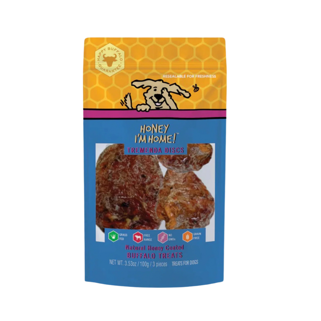 Honey Im Home Natural Honey Coated Buffalo Tremenda Discs (3 Pack) - Healthy dog treats from Ella's Emporium, the best destination for quality pet products.