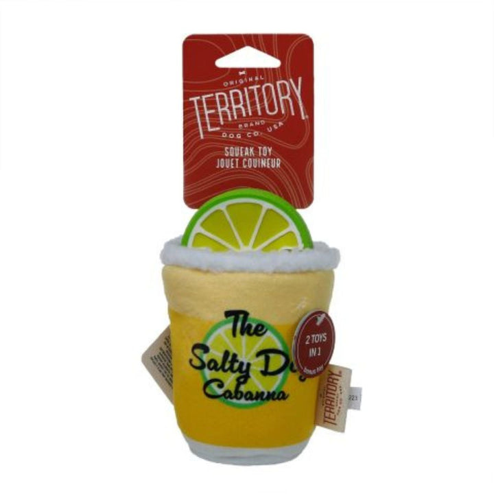 Plush Territory dog toy in the shape of a margarita glass with a lime slice, showcasing the "The Salty Dog Cabana" design on the front. The product is displayed against a plain white background.