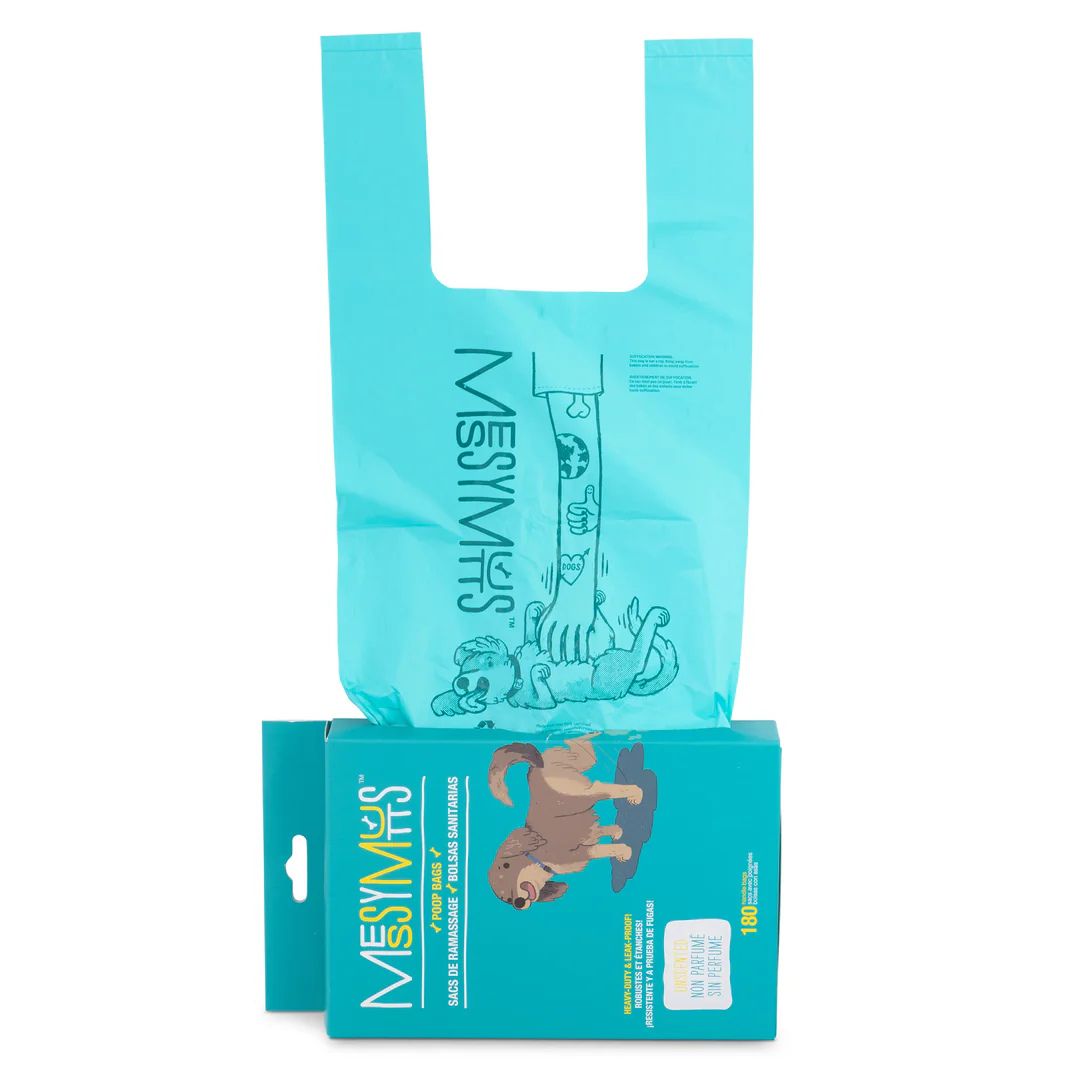 Messy Mutts Dog Advanced Biorecycle Poop Bag Teal Tie Up Handle Teal 180Ct