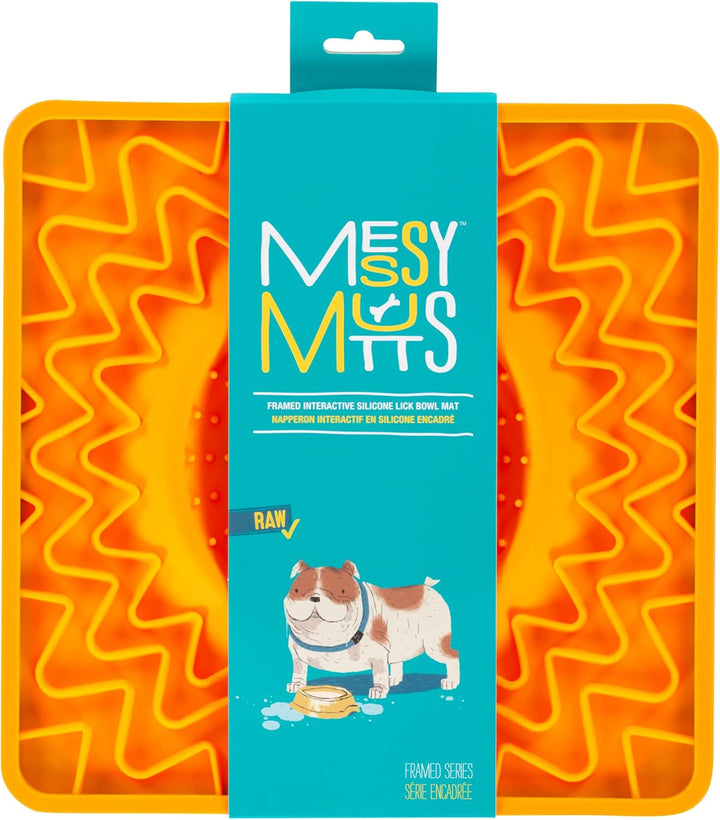 Messy Mutts Dog Cat Framed Silicone Interactive Licking Bowl Mat Orange