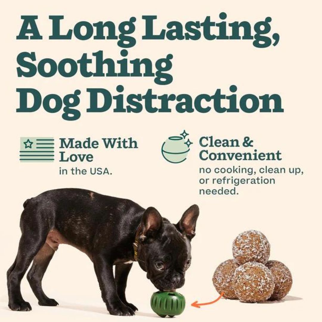 Calming dog treats made with care in the USA, offering a convenient and clean distraction for dogs without additional preparation needed.