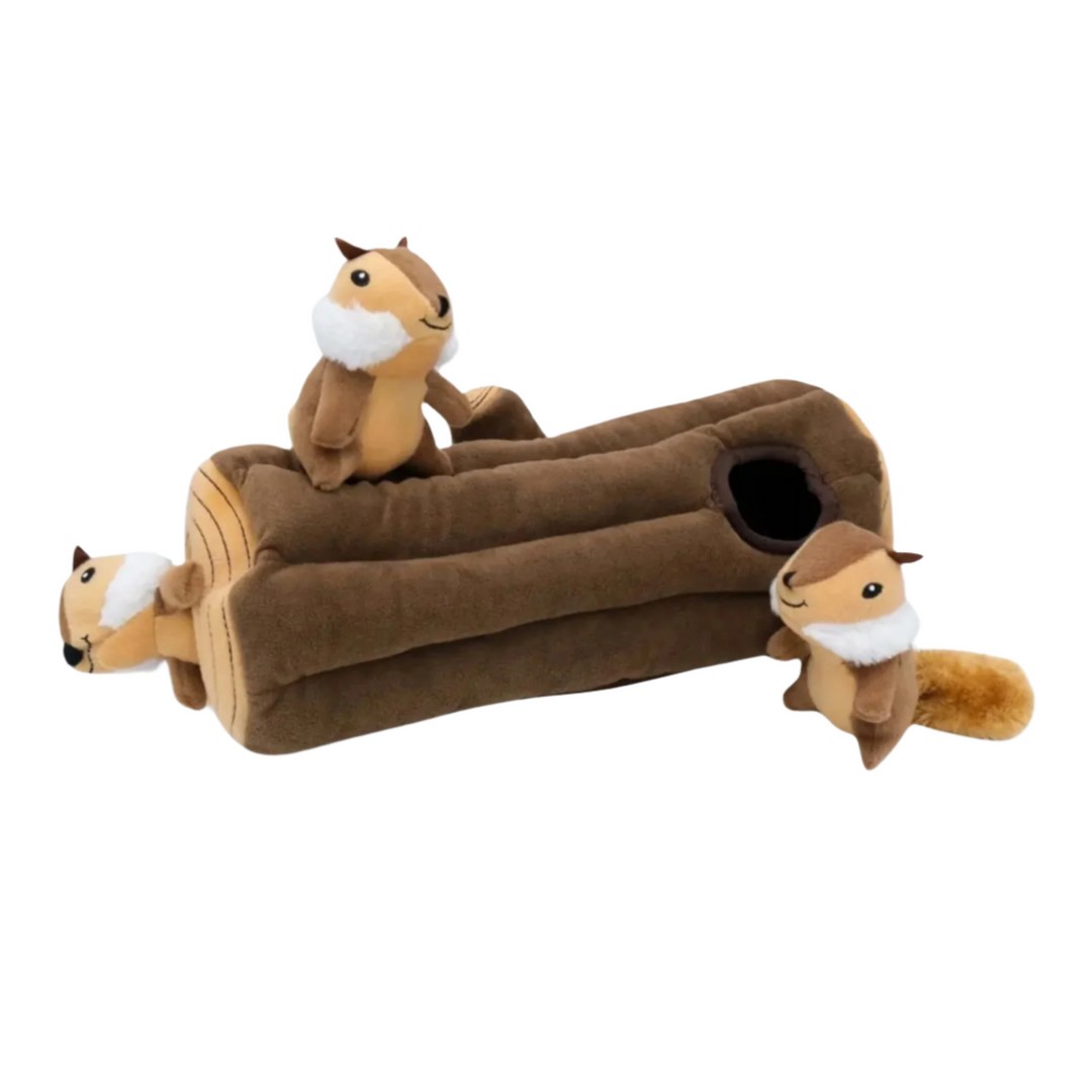 ZippyPaws Zippy Burrow Dog Toy Chipmunks Log