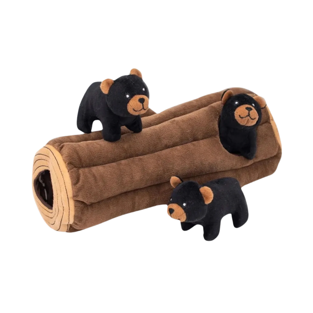 ZippyPaws Zippy Burrow Dog Toy Black Bear Log