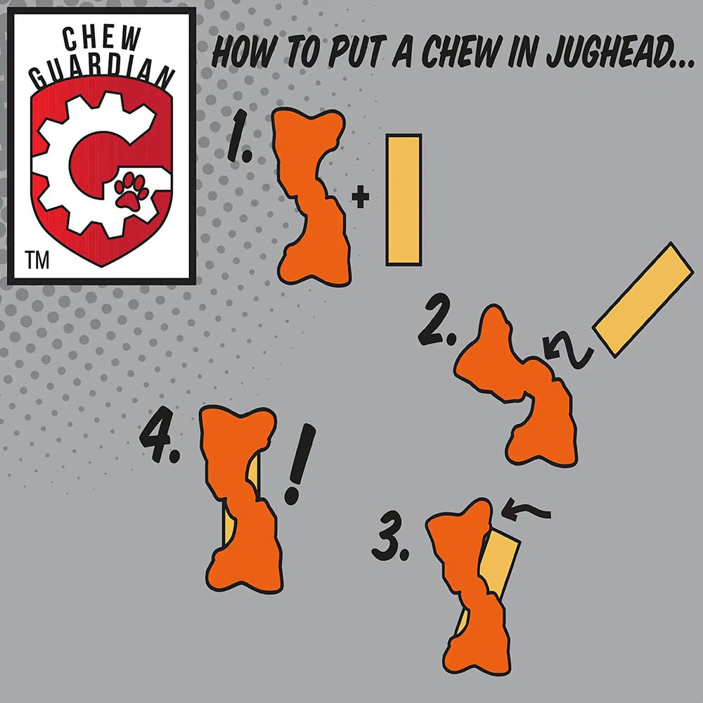 Himalayan dog chew toy in various positions to demonstrate how to assemble the chew toy